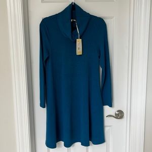 Soft Stretch Swing Tunic Sweater Dress  emerald blue color